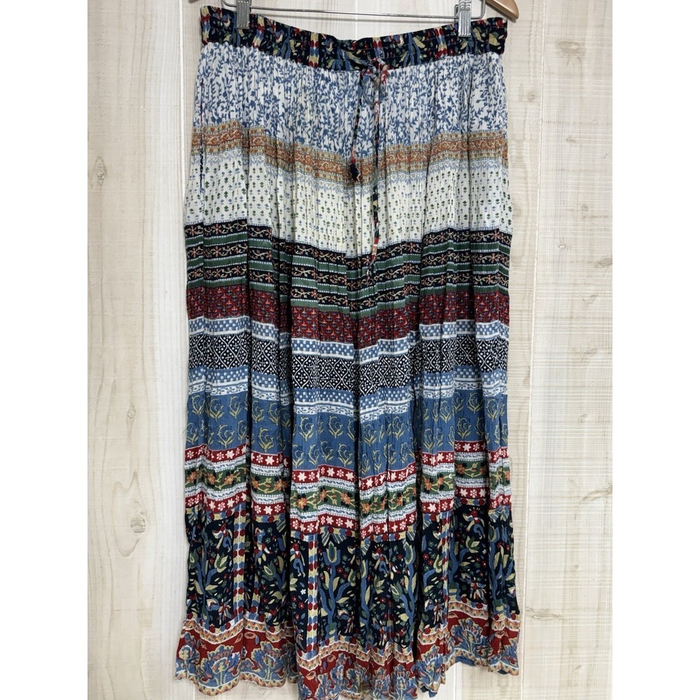 VTG Orvis Peasant Long Skirt L Boho Hippie Gauzy Pockets Multicolor Crinkle